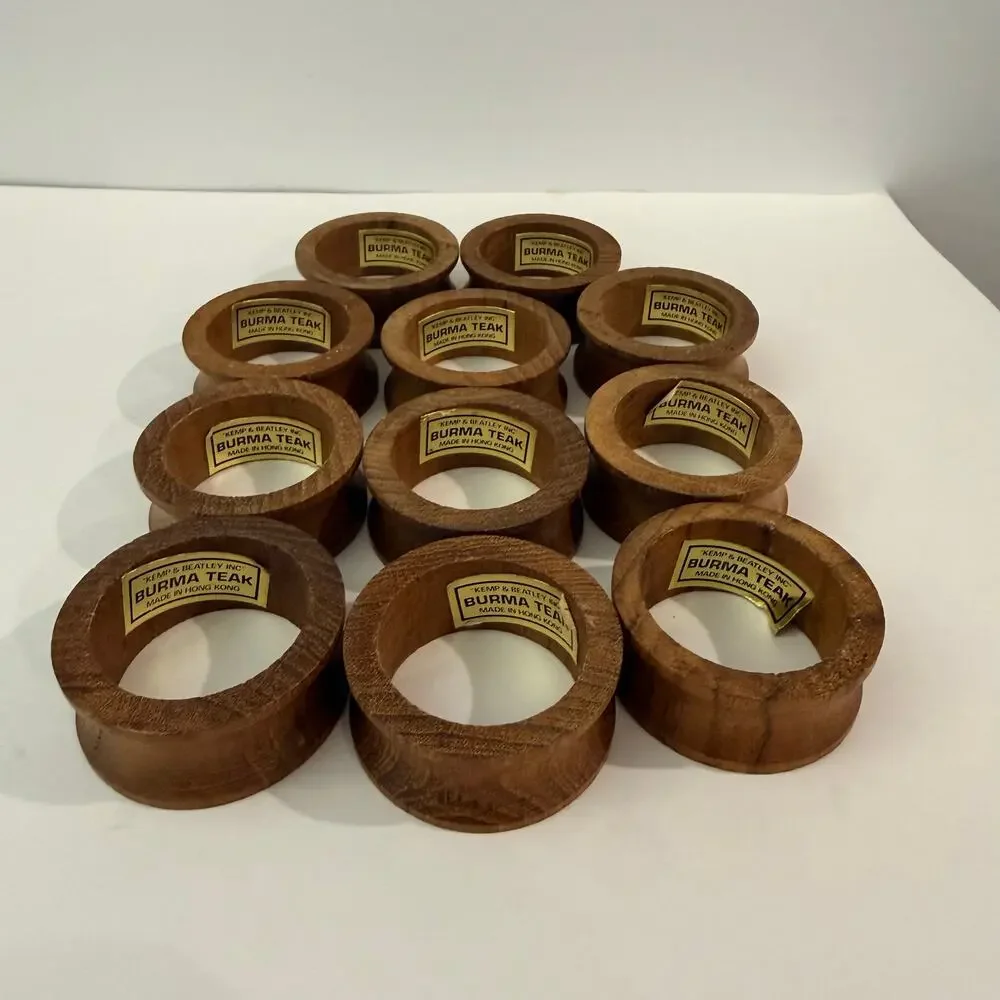 Kemp & Beatley Napkin Rings Burma Teak Wood Set of 11 Holders